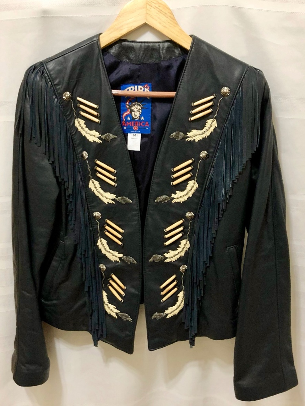 Women's Genuine Tribe American Beaded Leather Jacket With Fringe